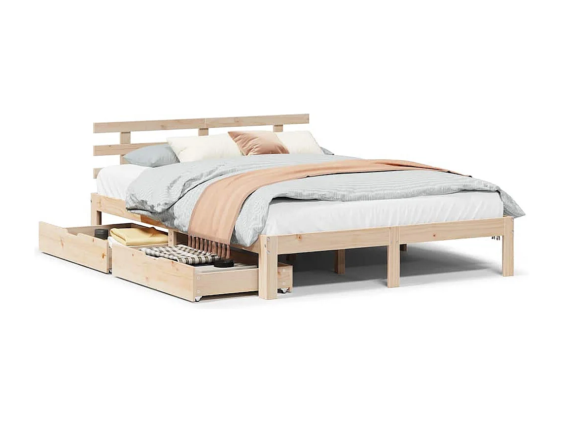 Giroletto con Cassetti 140x200 cm in Legno Massello di Pino