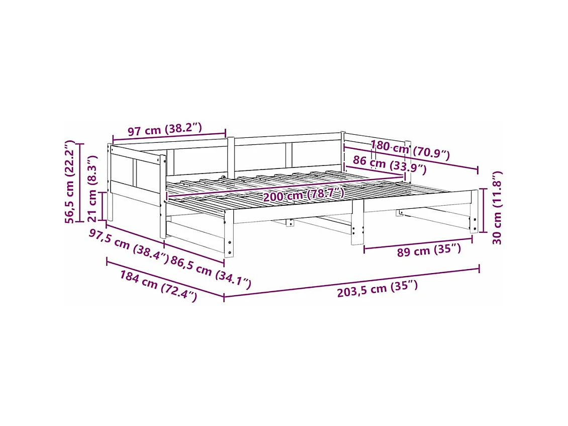 Lit Pull-out de Jour Blanc 180 x 200 cm Bois massif en pin