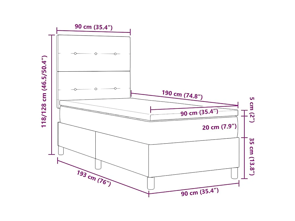 Boxspringbed met hoofdeinde Lichtgrijs 90 x 190 cm Fluweel