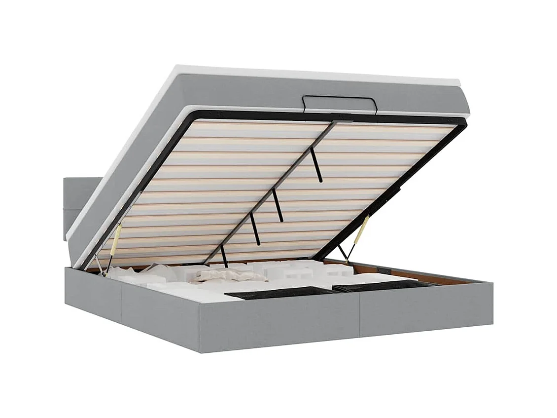 Cadre de lit ottoman et matelas gris clair 180x200 cm tissu