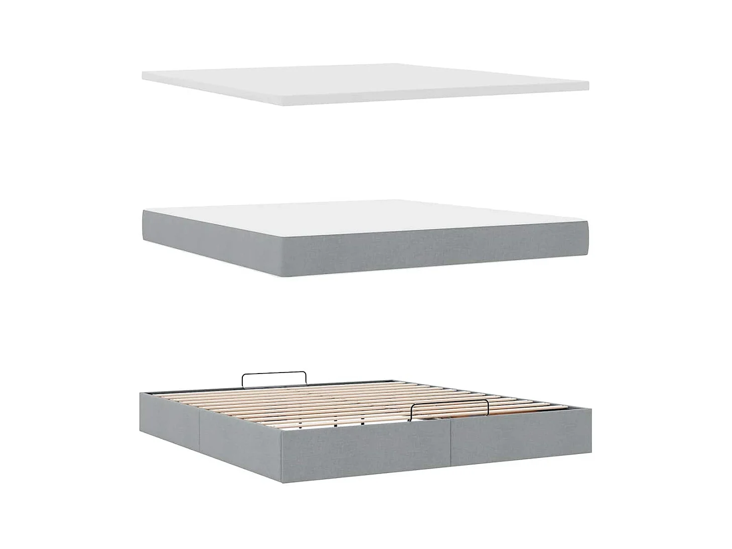 Cadre de lit ottoman et matelas gris clair 180x200 cm tissu
