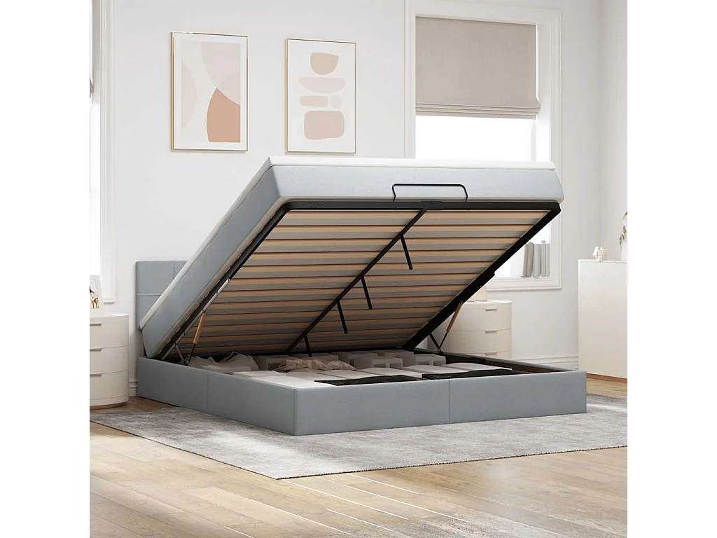 Ottoman-Bett mit Matratze Hellgrau 180x200 cm Stoff