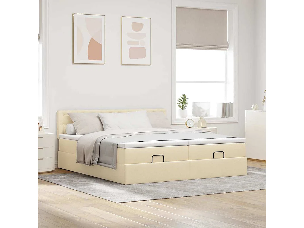 Cadre de lit ottoman avec matelas crème 180x200 cm tissu