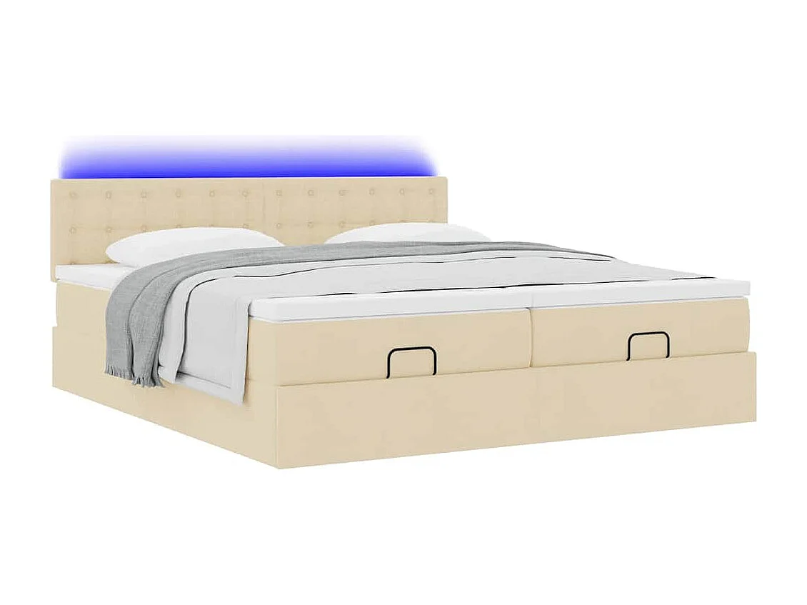 Cadre de lit ottoman avec matelas crème 180x200 cm tissu