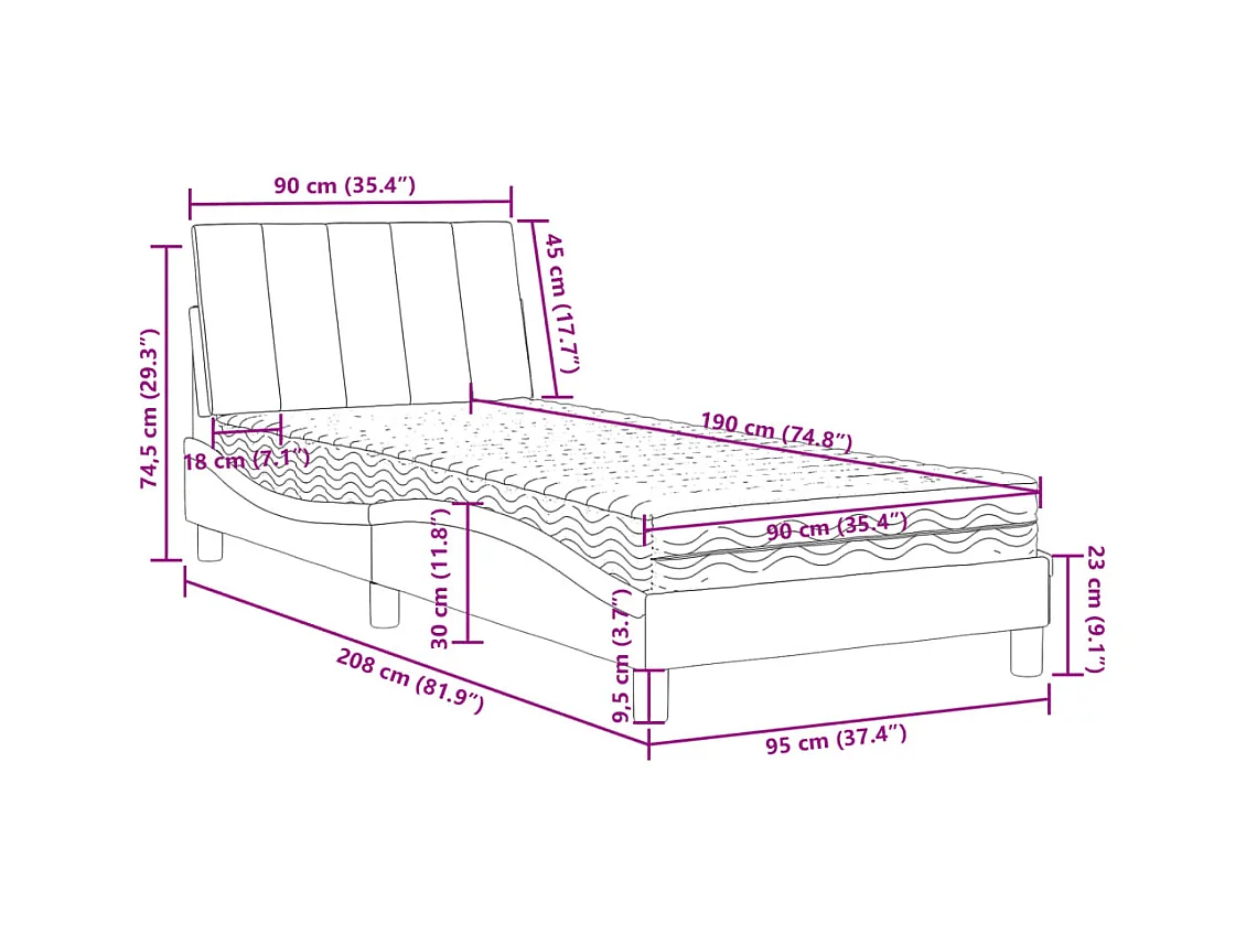 Lit avec matelas Hanko bleu 90x190 cm velours