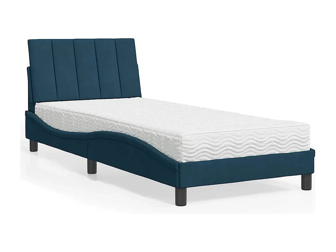 Lit avec matelas Hanko bleu 90x190 cm velours