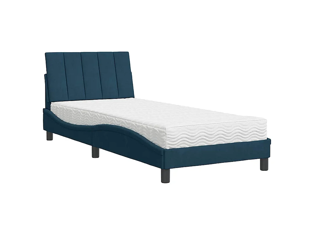 Bed met matras "Hanko" fluweel blauw 90x190 cm