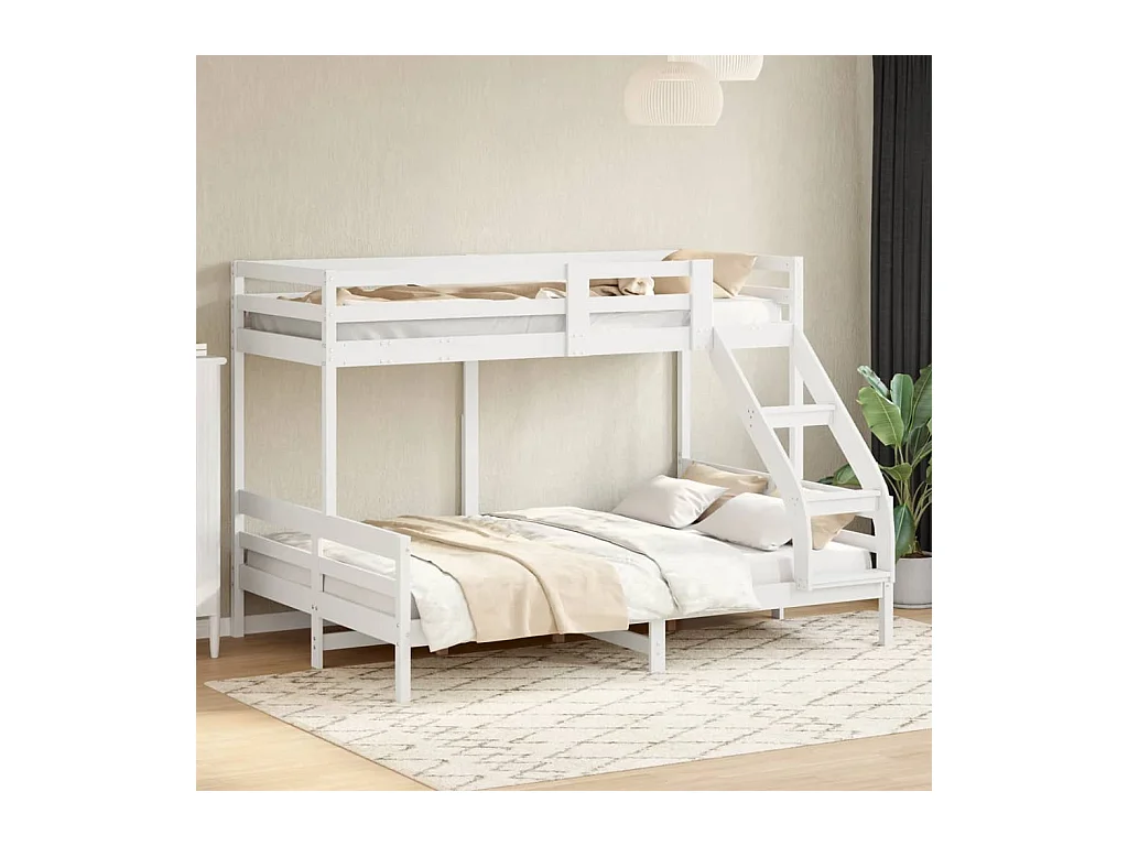 Etagenbett 90x200/140x200 cm Weiß Massivholz Kiefer