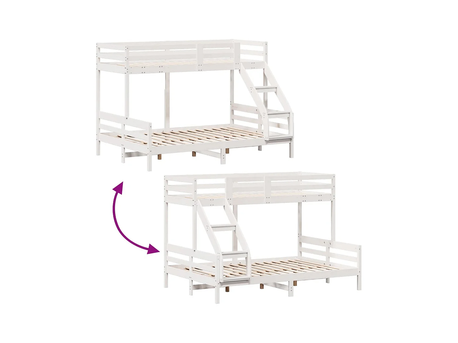 Etagenbett 90x200/140x200 cm Weiß Massivholz Kiefer