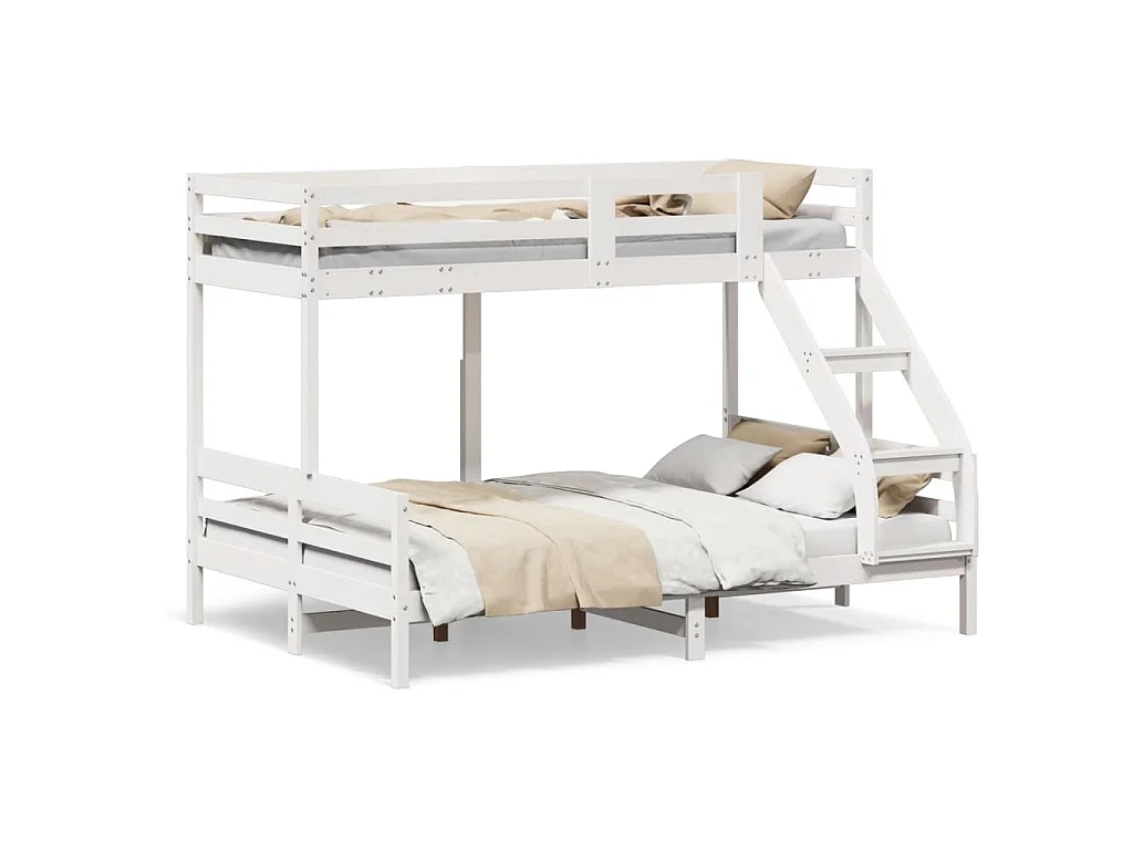 Lit superposé sans matelas 90x200/140x200 cm blanc bois massif