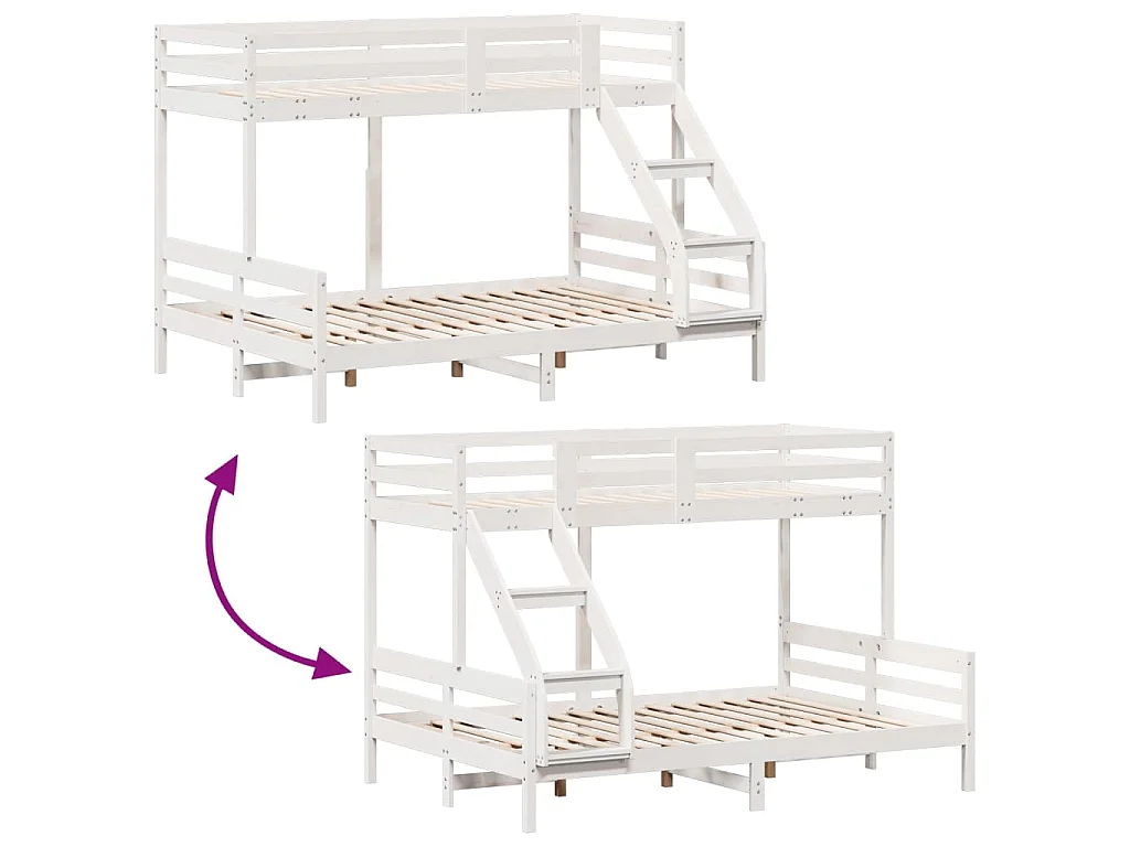 Lit superposé sans matelas 90x200/140x200 cm blanc bois massif