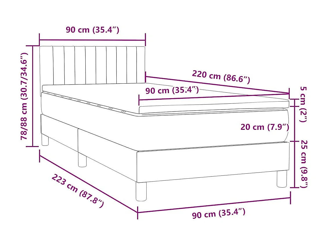 Cama com molas/colchão 90x220 cm veludo preto
