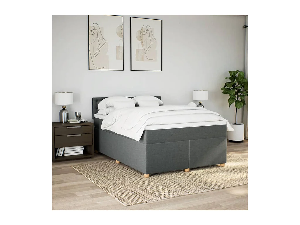 Sommier à lattes de lit avec matelas Gris foncé 140x190cm Tissu