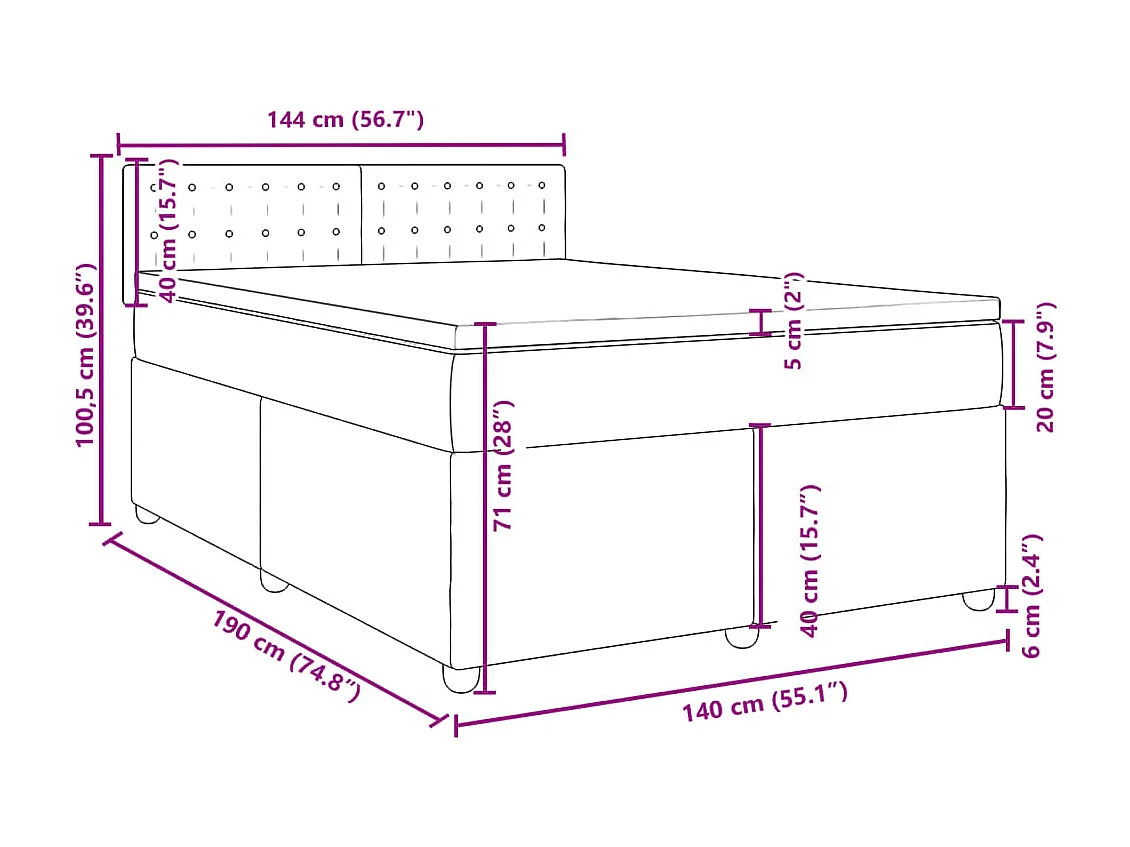 Boxspringbett mit Matratze Dunkelgrau 140x190 cm Stoff