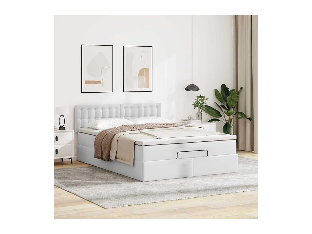 Lit ottoman avec matelas & LED blanc pur 140x200cm similicuir