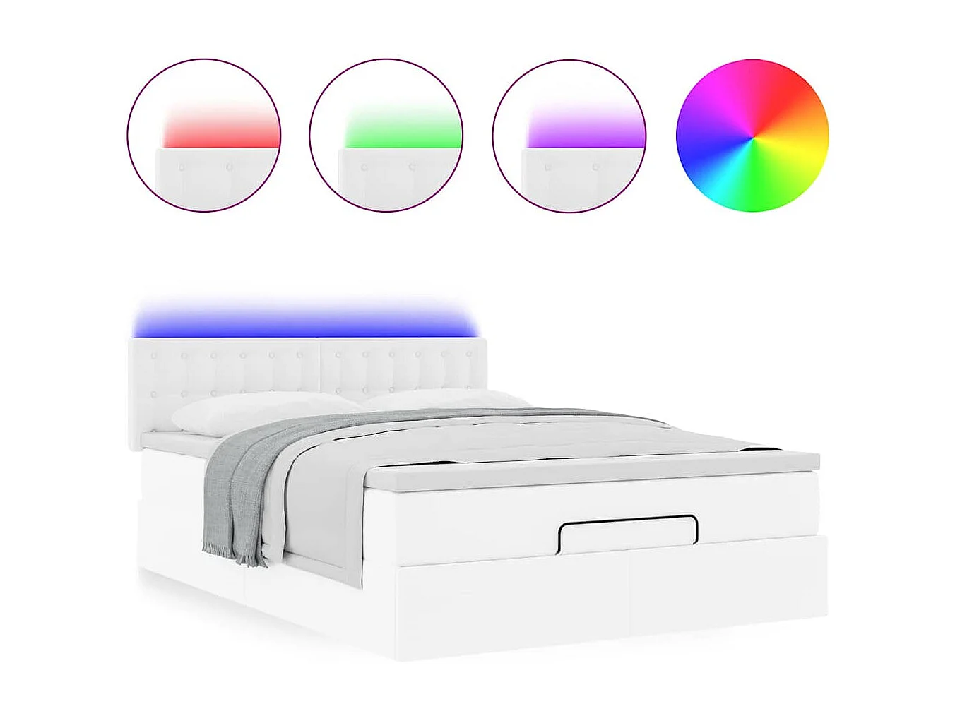 Ottoman-Bett mit Matratzen & LEDs Reinweiß 200x200cm Kunstleder