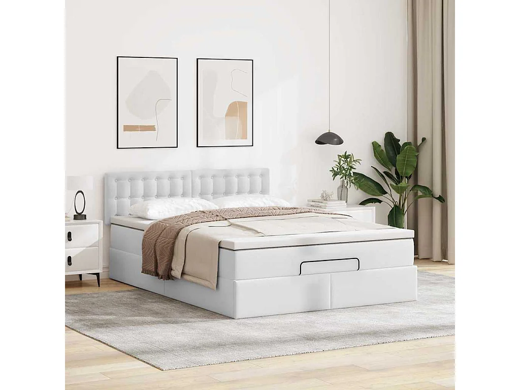 Pouf Letto con Materassi e LED Bianco Puro 140x200cm Similpelle
