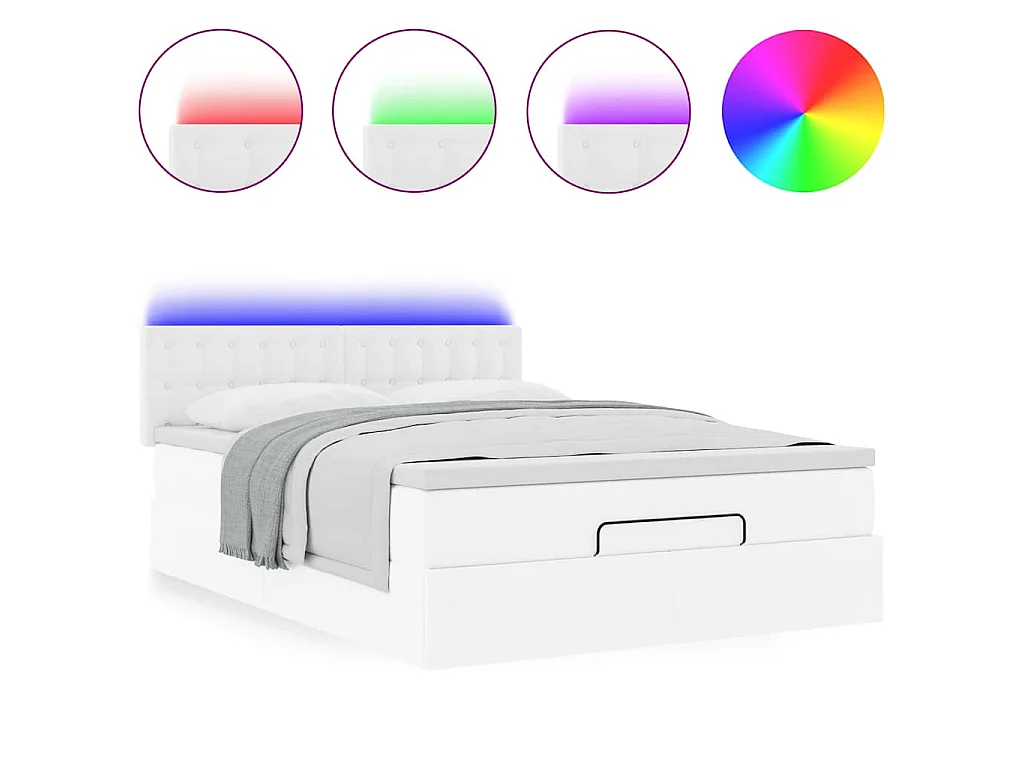 Pouf Letto con Materassi e LED Bianco Puro 140x200cm Similpelle