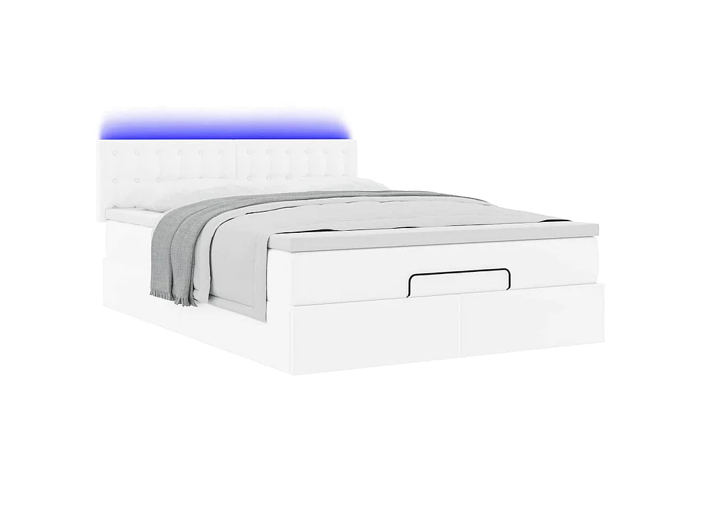 Pouf Letto con Materassi e LED Bianco Puro 140x200cm Similpelle