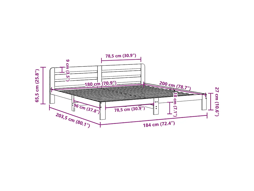 Letto senza Materasso Bianco 180x200 cm Legno Massello di Pino
