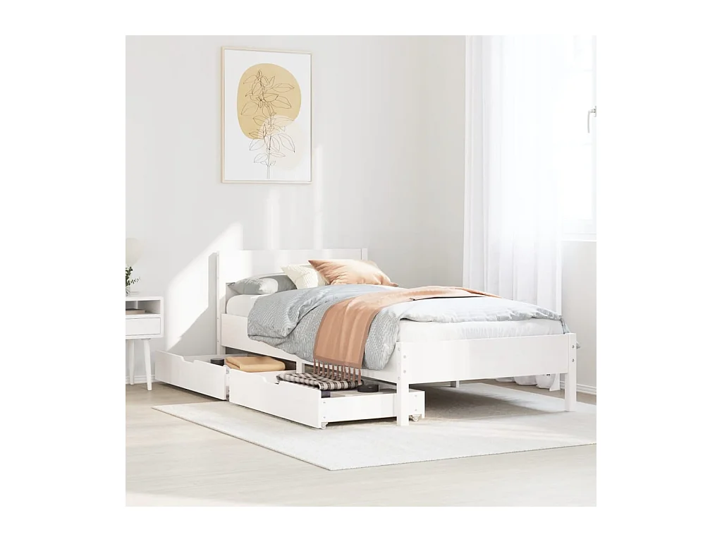 Cadre de lit sans matelas blanc 100x200 cm bois de pin massif