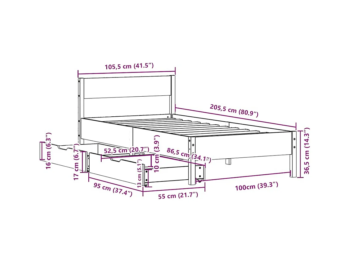 Cadre de lit sans matelas blanc 100x200 cm bois de pin massif