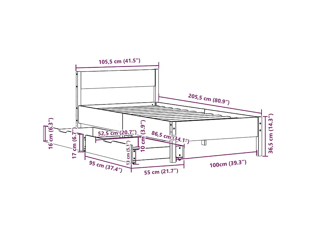 Bedframe zonder matras massief grenenhout wit 140x200 cm