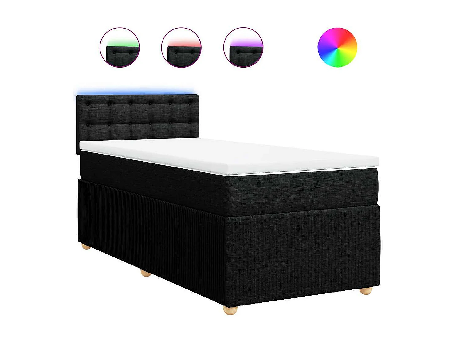 Cama box spring con colchón tela negro 100x200 cm