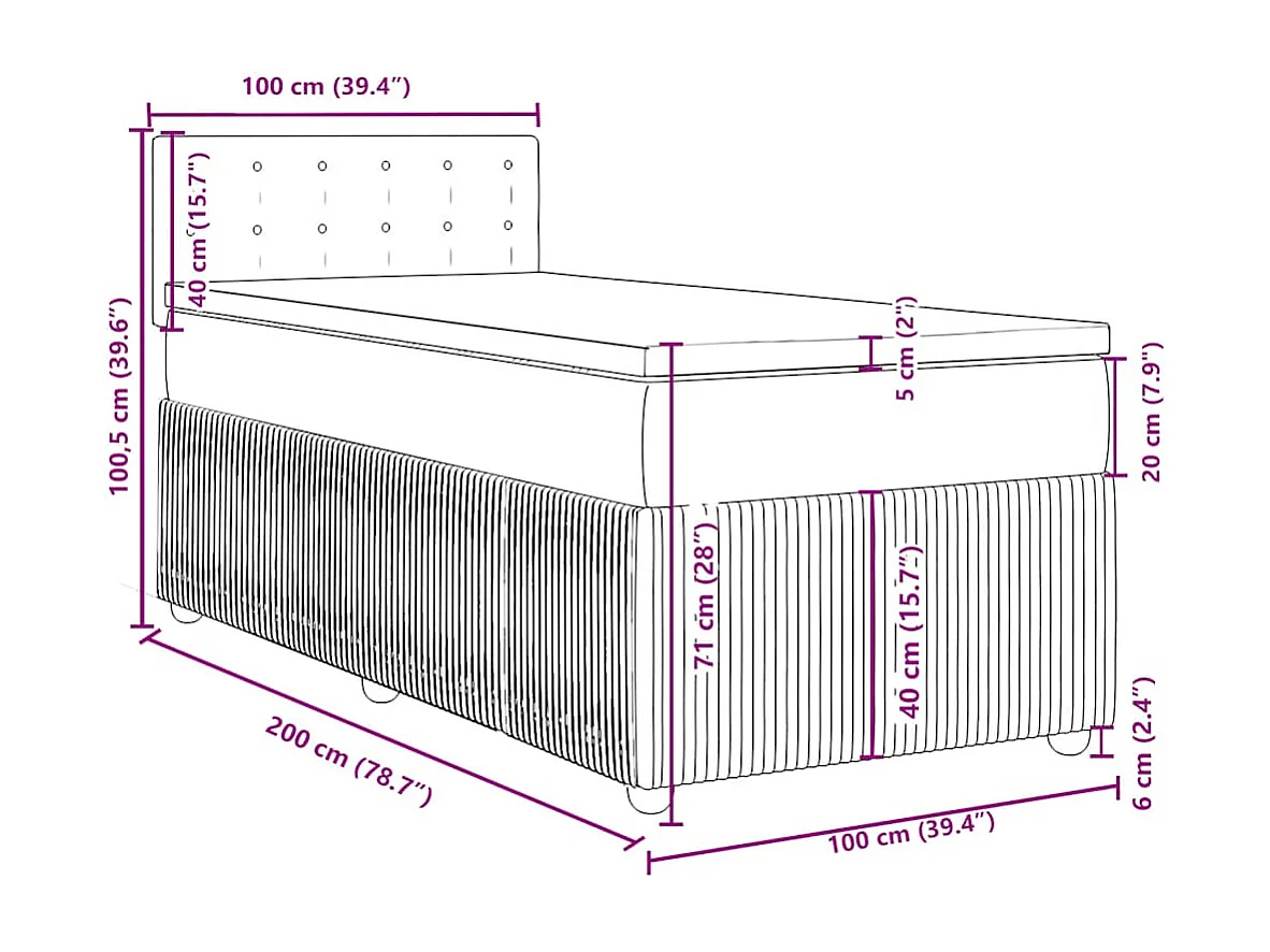 Cama box spring con colchón tela negro 100x200 cm