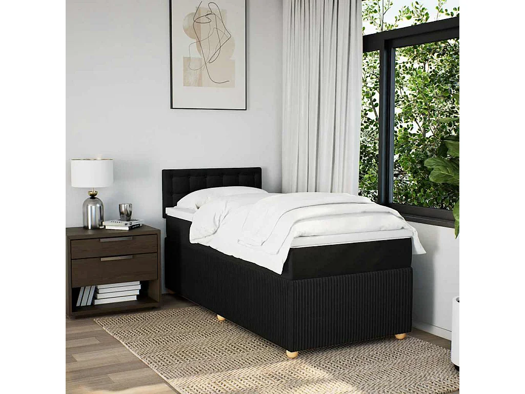 Cama box spring con colchón tela negro 100x200 cm