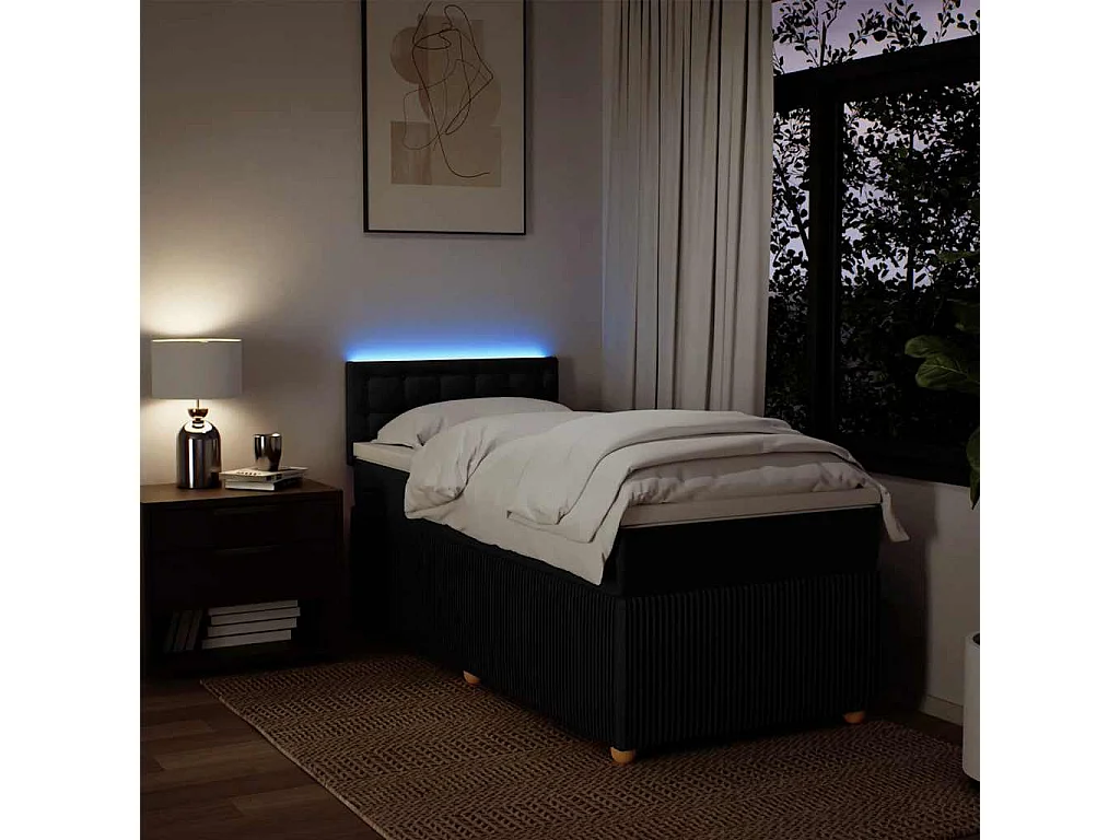 Cama box spring con colchón tela negro 100x200 cm