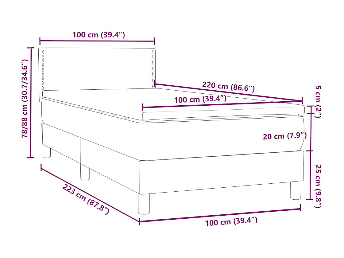 Boxspring met matras en LED fluweel roze 100x220 cm