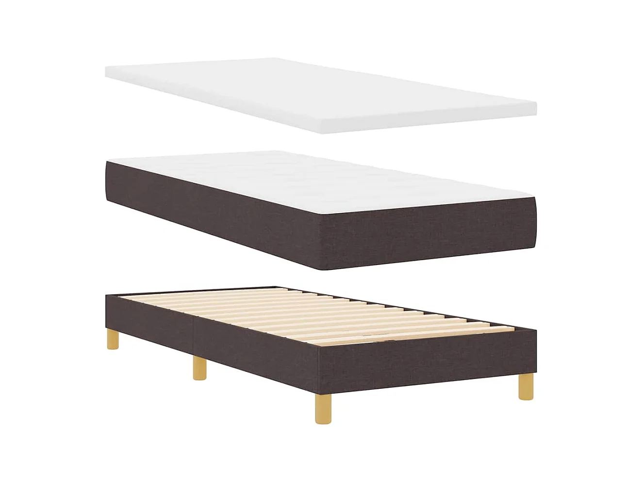 Lit boxspring avec matelas Marron foncé 90 x 200 cm tissu