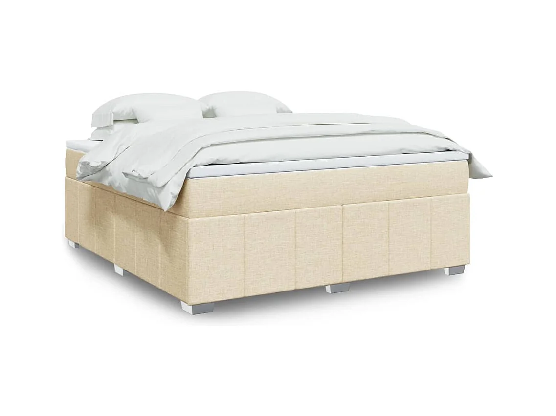 Cama box spring con colchón tela color crema 180x200 cm