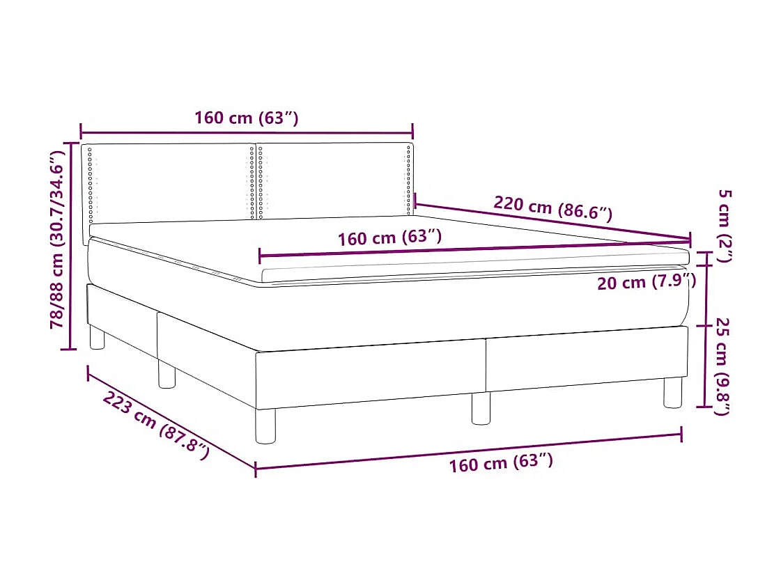 Cama box spring c/ colchão e LED 160x220 cm veludo cinzento-claro