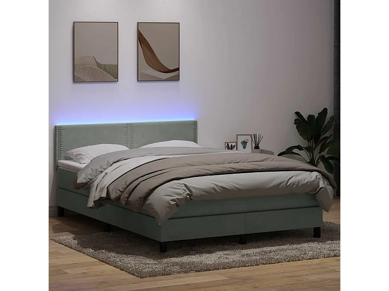 Cama box spring c/ colchão e LED 160x220 cm veludo cinzento-claro
