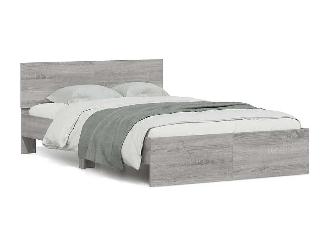 Cadre de lit avec tête de lit et LED sonoma gris 140x190 cm