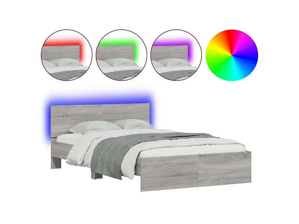 Cadre de lit avec tête de lit et LED sonoma gris 140x190 cm