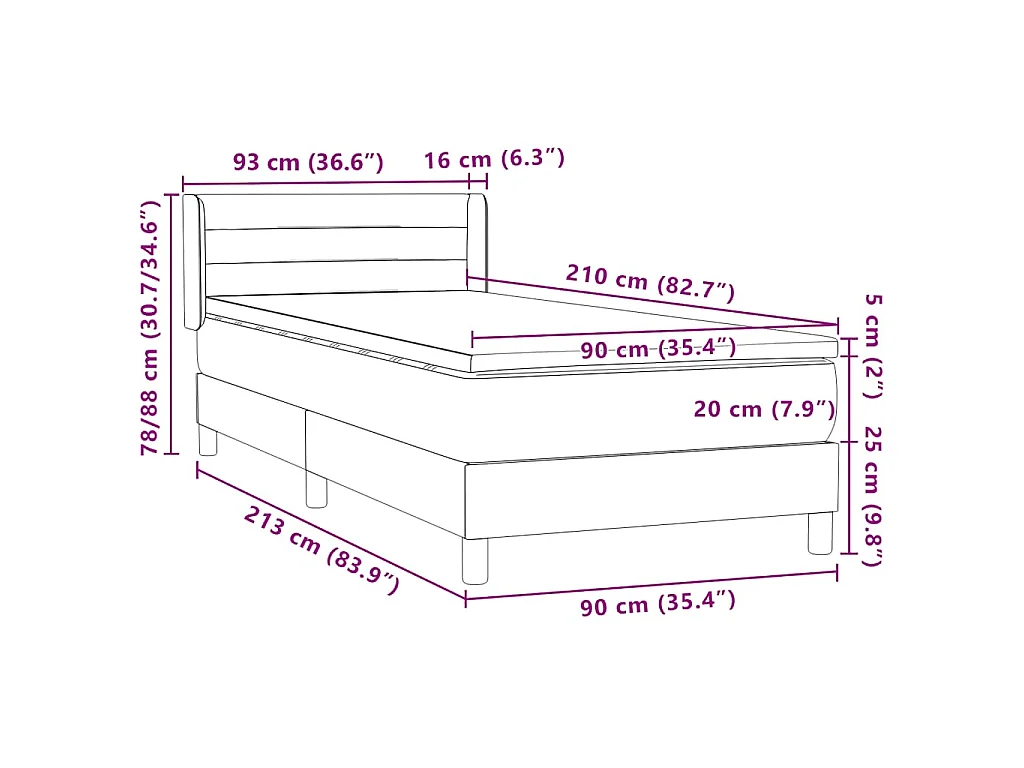 Sommier à lattes de lit et matelas gris clair 90x210 cm velours