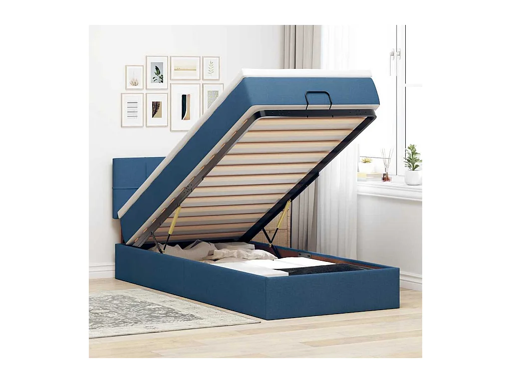 Ottoman-Bett mit Matratze Blau 90x190 cm Stoff