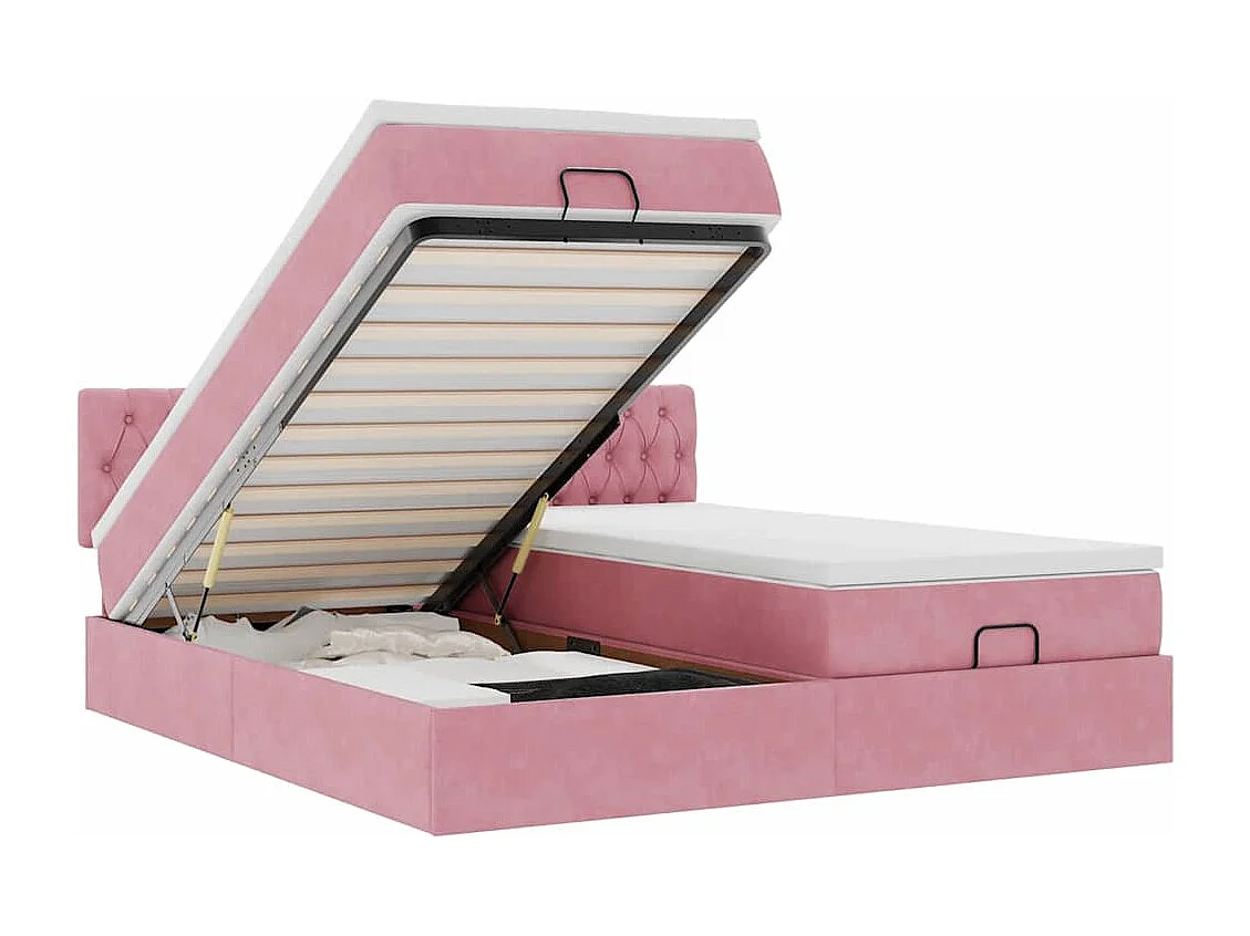 Estrutura de cama otomana com colchões 180x200 cm veludo rosa