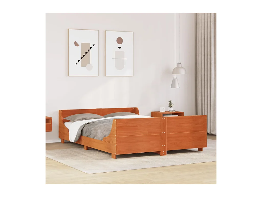Cadre de lit sans matelas cire marron 140x200cm bois pin massif