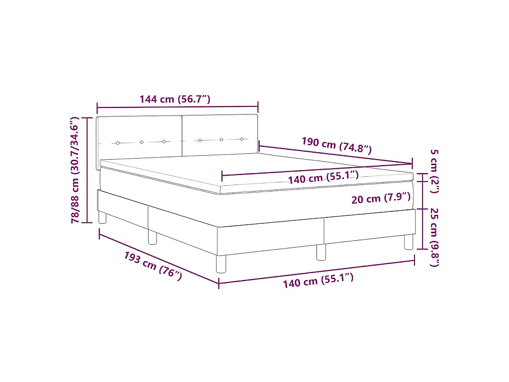 Cama Box com almofada com cabeceira Azul 140 x 190 cm tecido