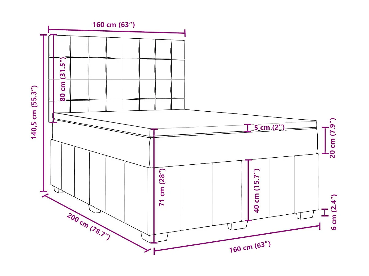 Cama box spring con colchón tela gris claro 160x200 cm