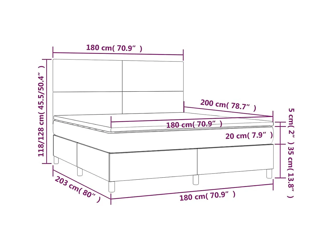 Sommier à lattes de lit et matelas et LED Crème 180x200cm Tissu