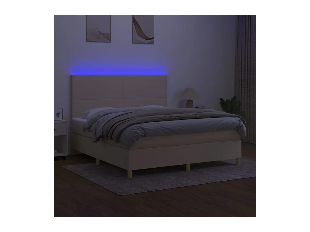 Sommier à lattes de lit et matelas et LED Crème 180x200cm Tissu