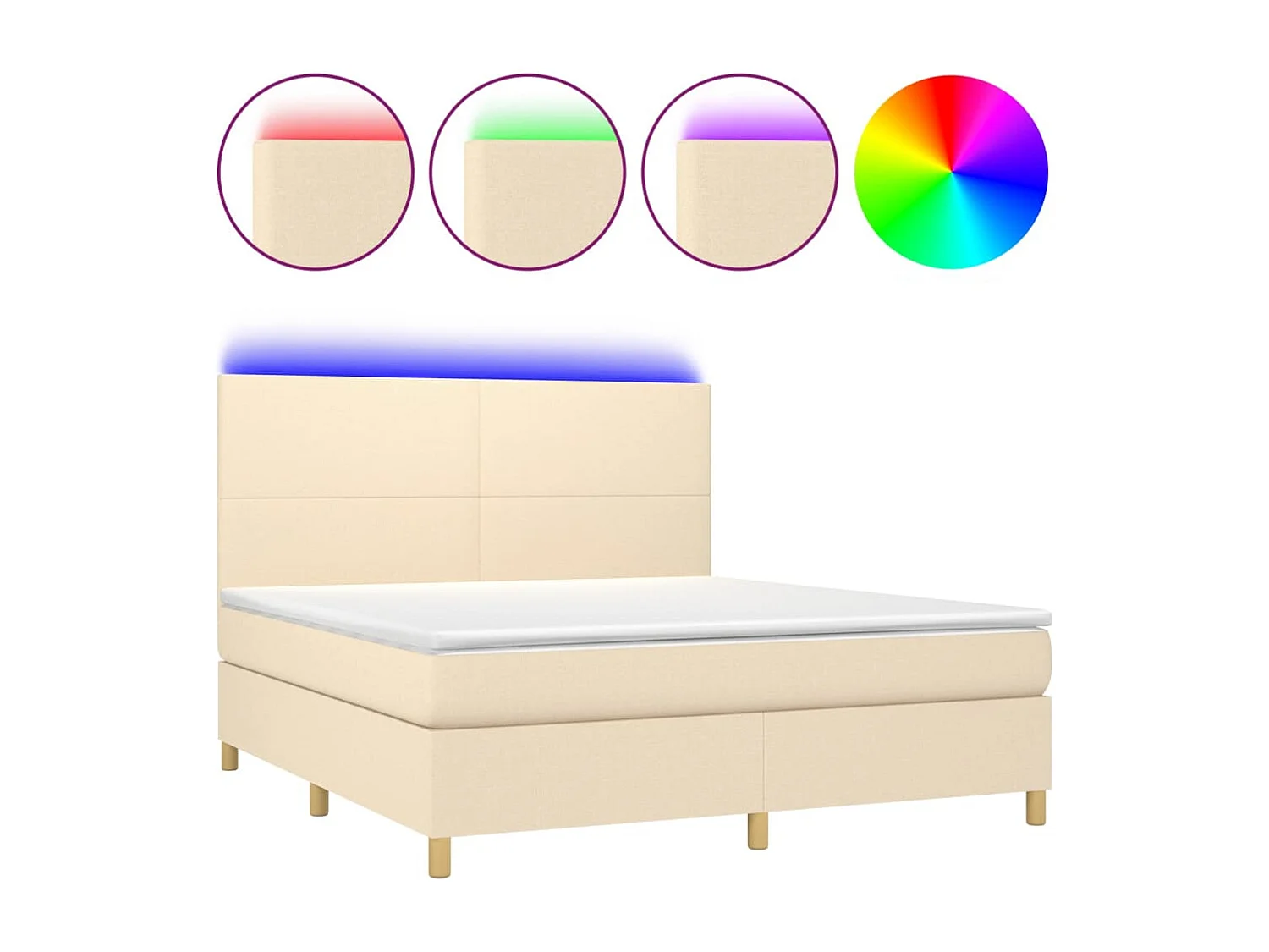 Sommier à lattes de lit et matelas et LED Crème 180x200cm Tissu