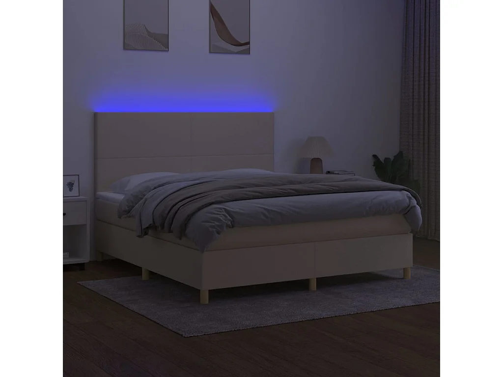 Sommier à lattes de lit et matelas et LED Crème 180x200cm Tissu