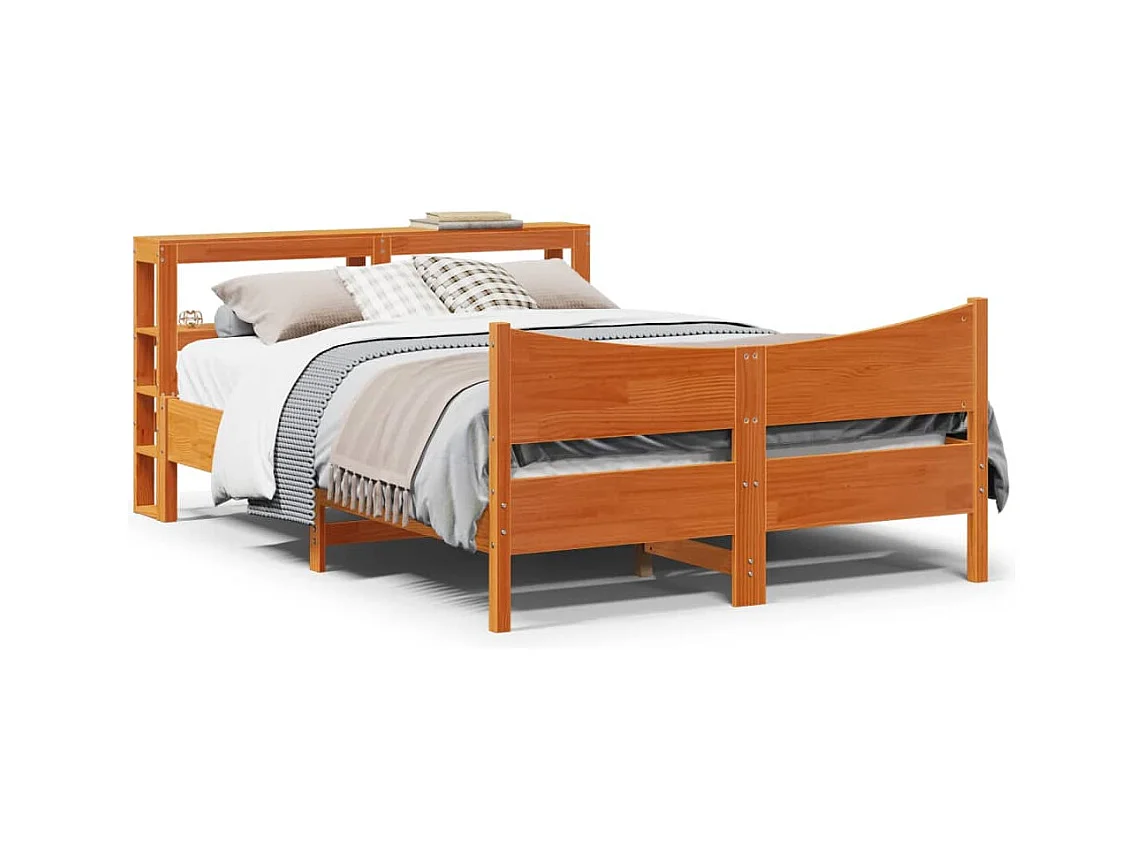 Bedframe met hoofdbord massief grenenhout wasbruin 140x190 cm