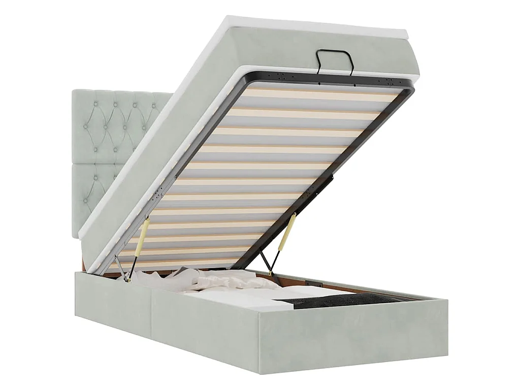 Ottoman-Bett mit Matratzen & LEDs Hellgrau 100x200 cm Samt